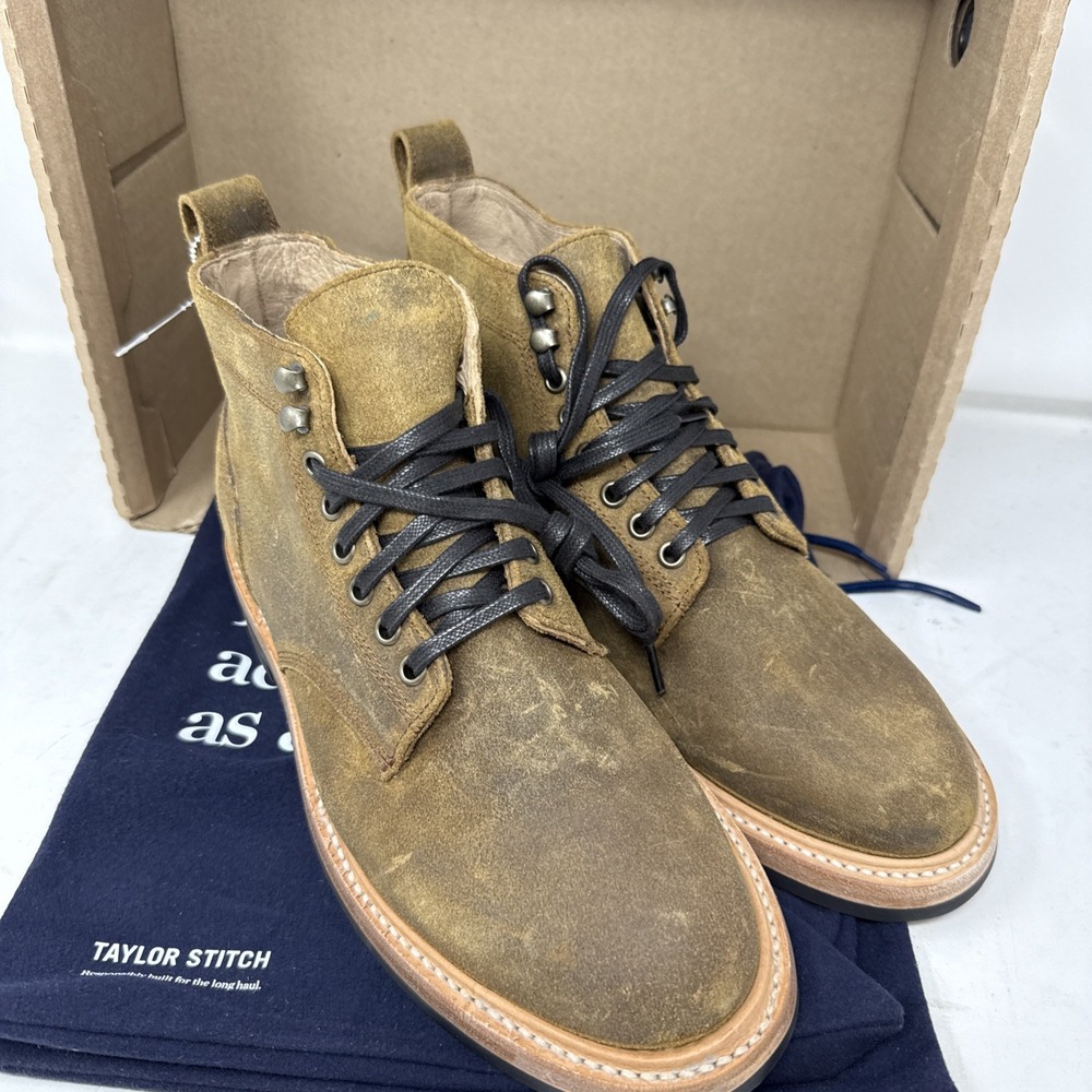 Mens 8.5 Taylor Stitch Trench Boot Golden Brown Leather Ankle Vibram Suede
